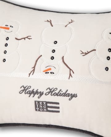Coussin Snowmen Embroidered Cotton Velvet 30x40 cm - Snow white-dark gray - Lexington