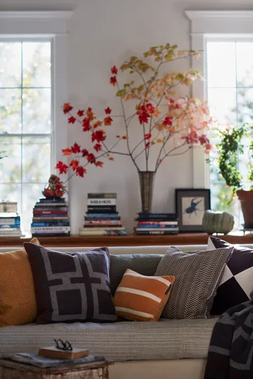 Coussin Striped Organic Cotton Velvet 30x40 cm - Mustard-light beige - Lexington