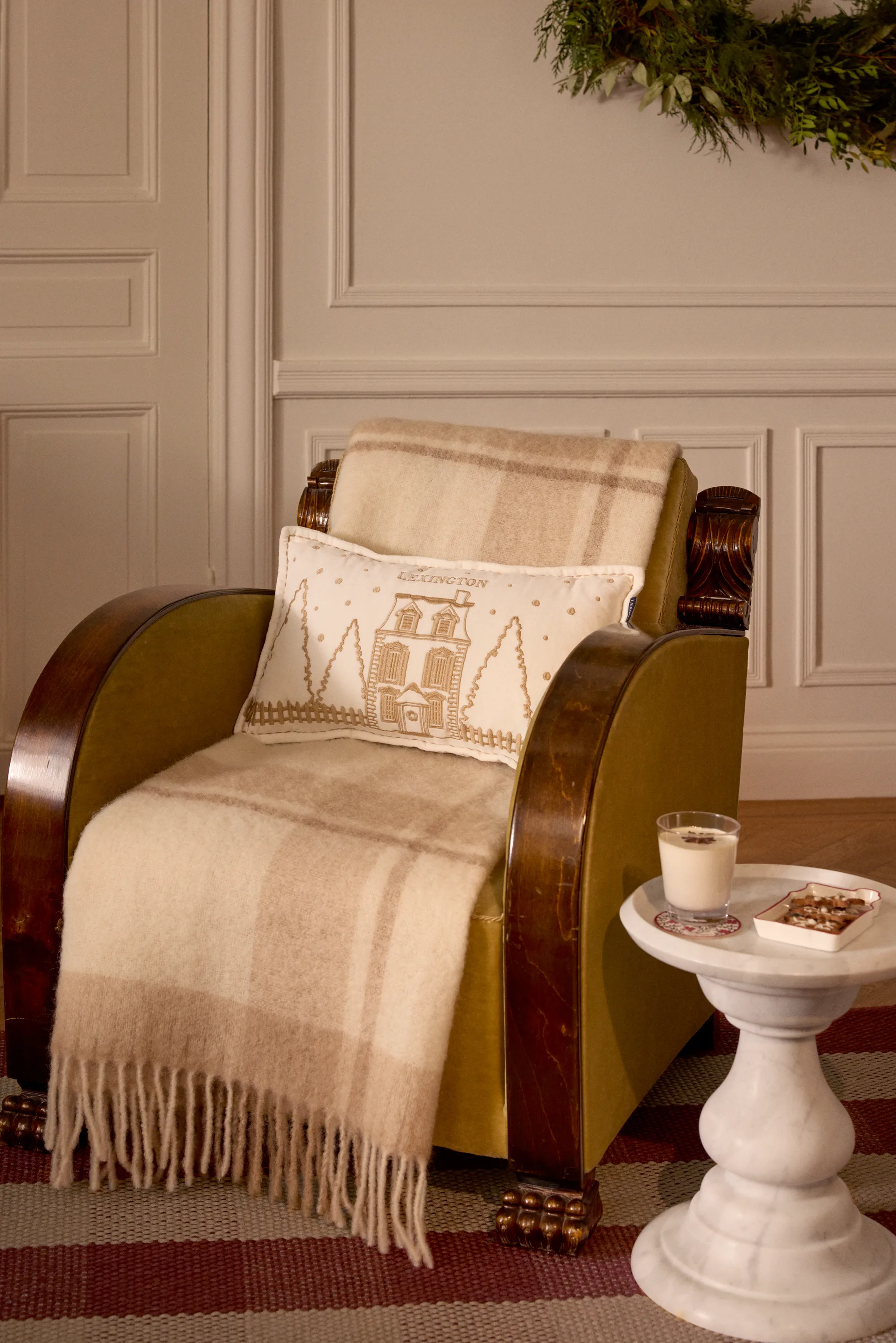 Coussin Winter House éco. coton velours 30x50 cm, White-Light beige Lexington