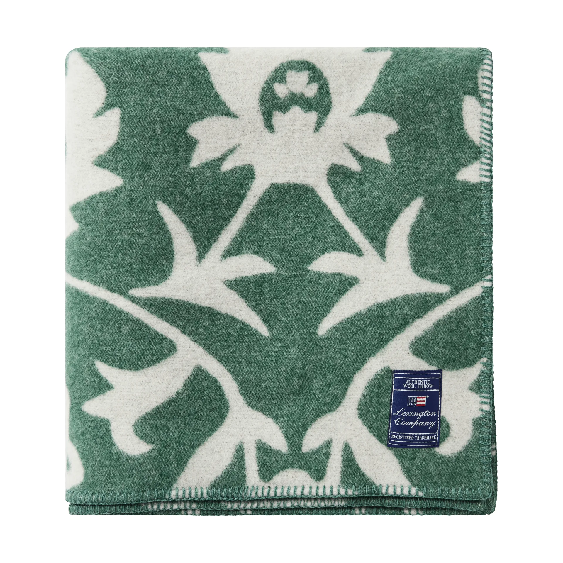 Couverture en laine tissée jacquard Flower, Green-Light beige Lexington