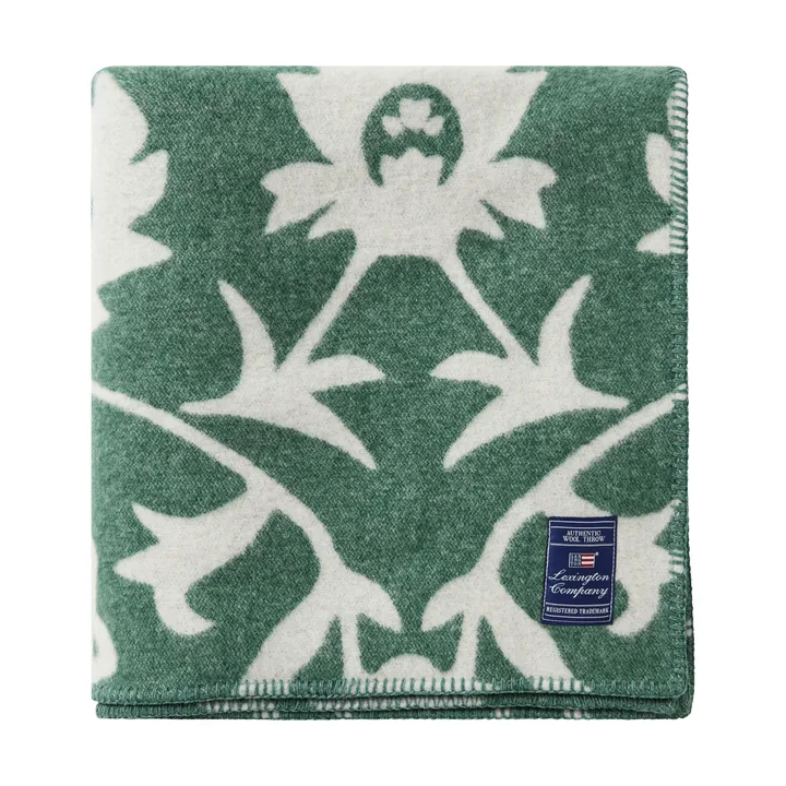 Couverture en laine tissée jacquard Flower - Green-Light beige - Lexington