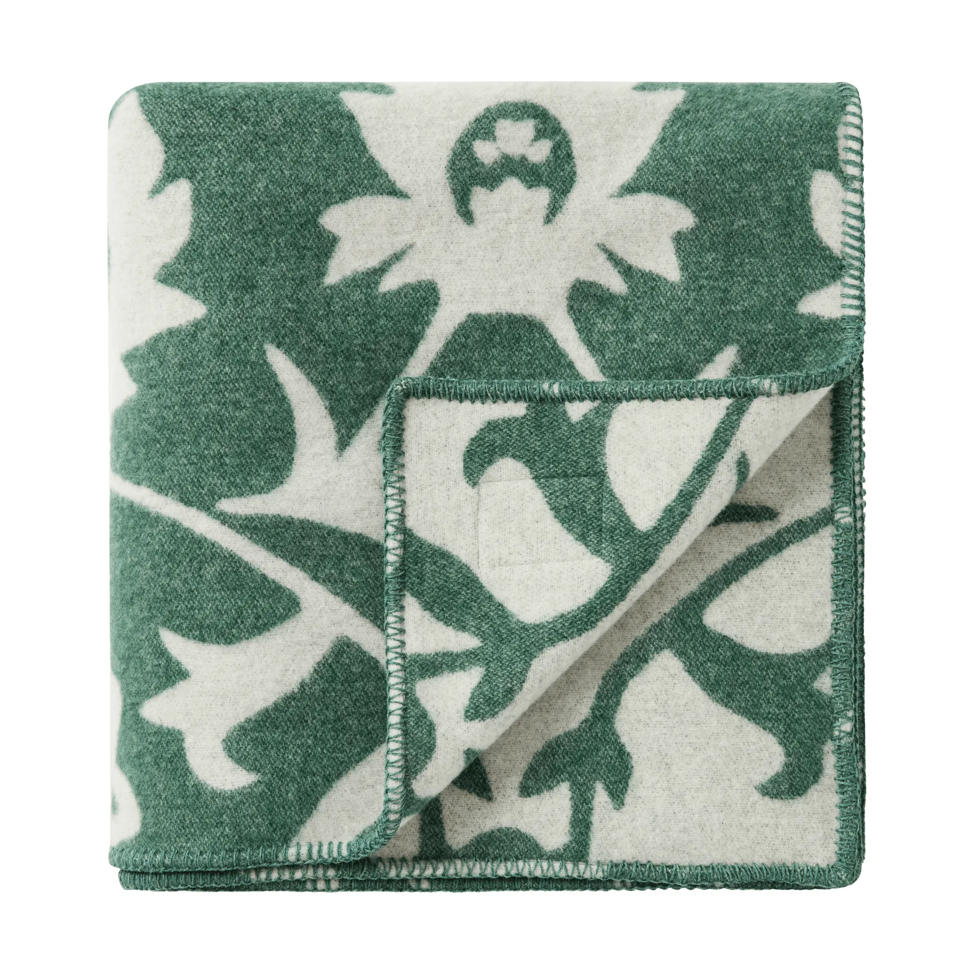 Couverture en laine tissée jacquard Flower, Green-Light beige Lexington