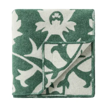 Couverture en laine tissée jacquard Flower - Green-Light beige - Lexington