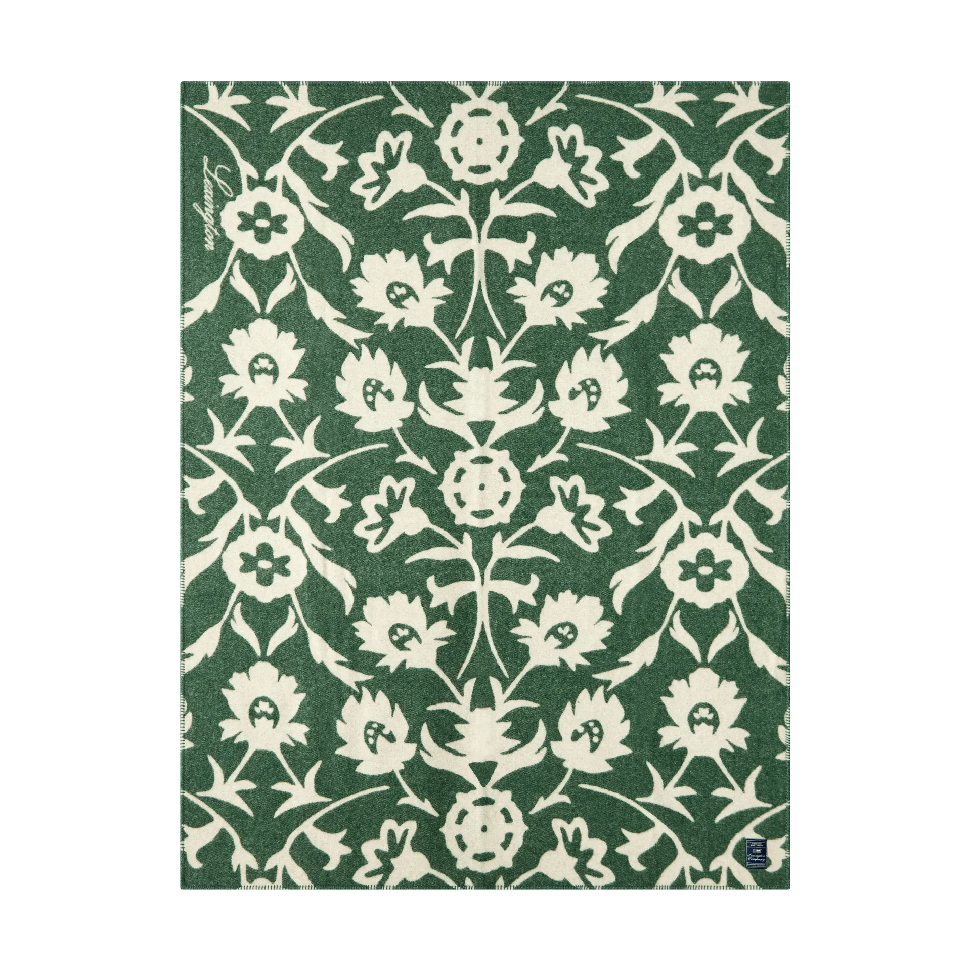 Couverture en laine tissée jacquard Flower, Green-Light beige Lexington