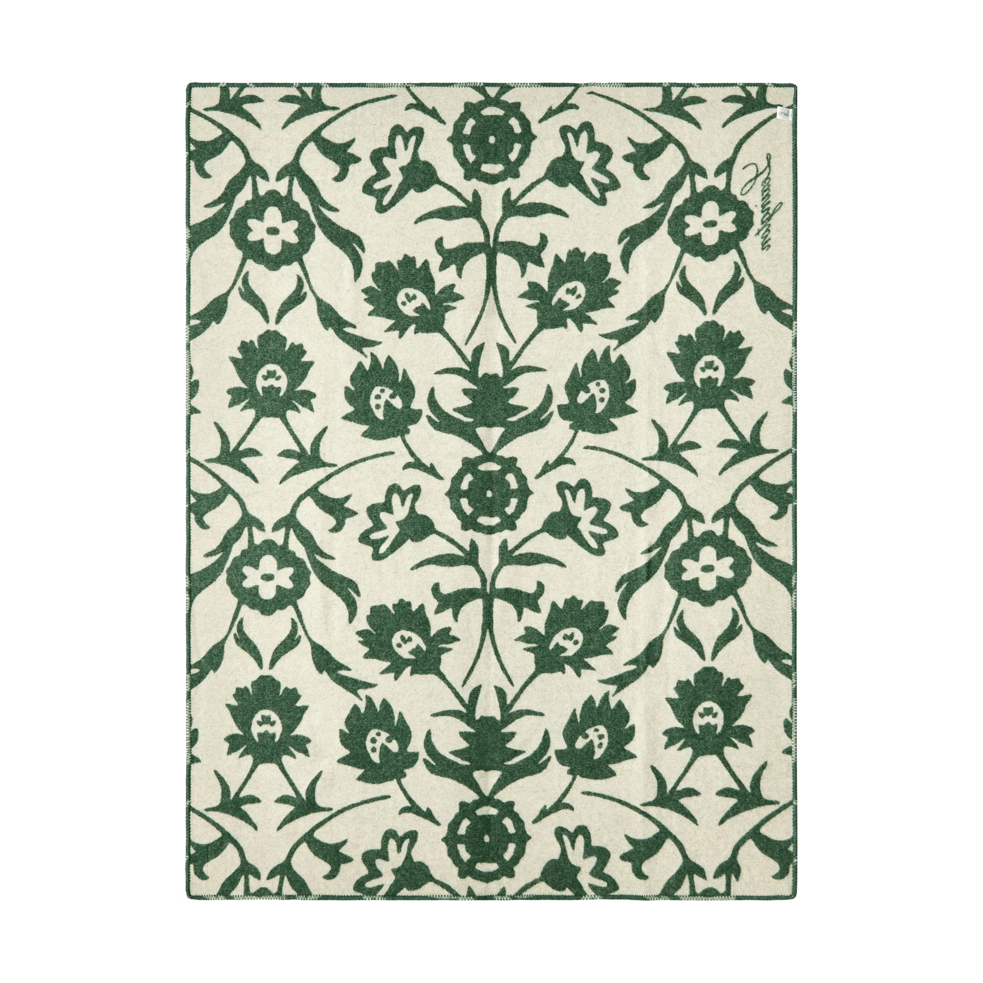 Couverture en laine tissée jacquard Flower, Green-Light beige Lexington