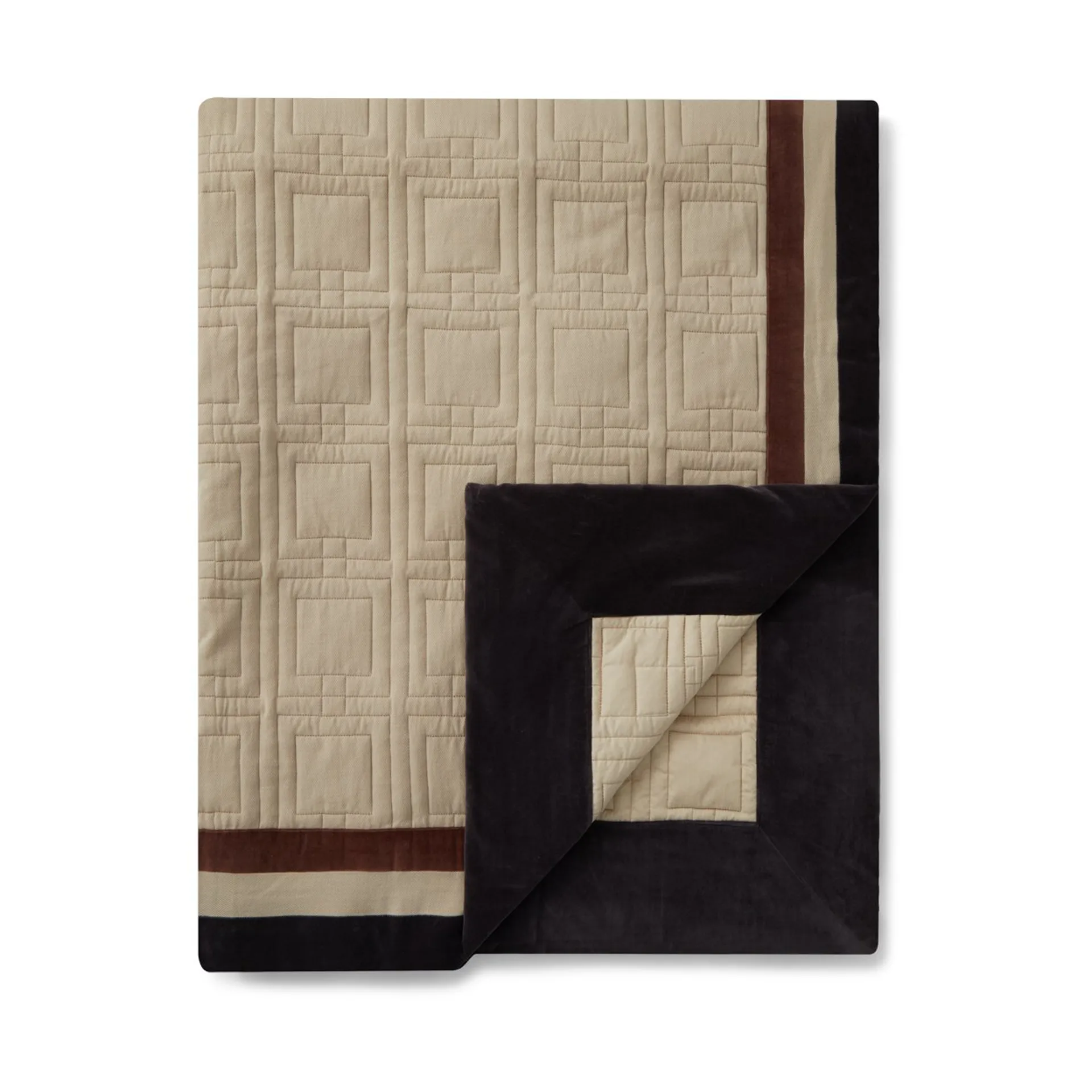 Couvre-lit Graphic Quilted Organic Cotton 160x240 cm, Light beige-brown-dark gray Lexington
