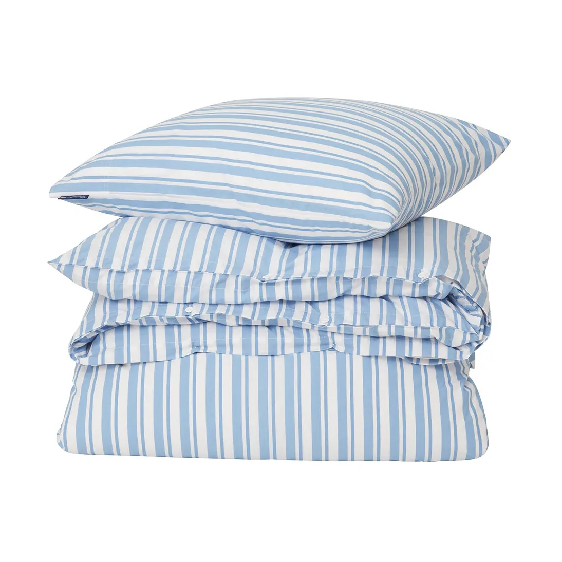 Ensemble de lit Striped Cotton Poplin, White-Blue, 2 örngott Lexington