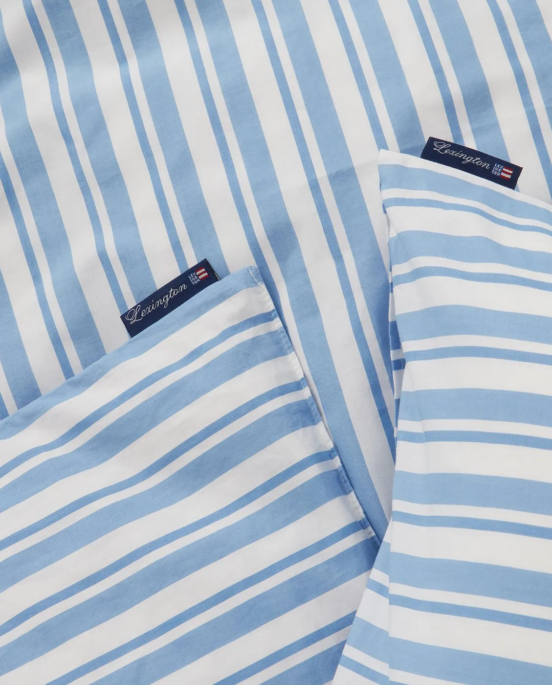 Ensemble de lit Striped Cotton Poplin, White-Blue, 2 örngott Lexington