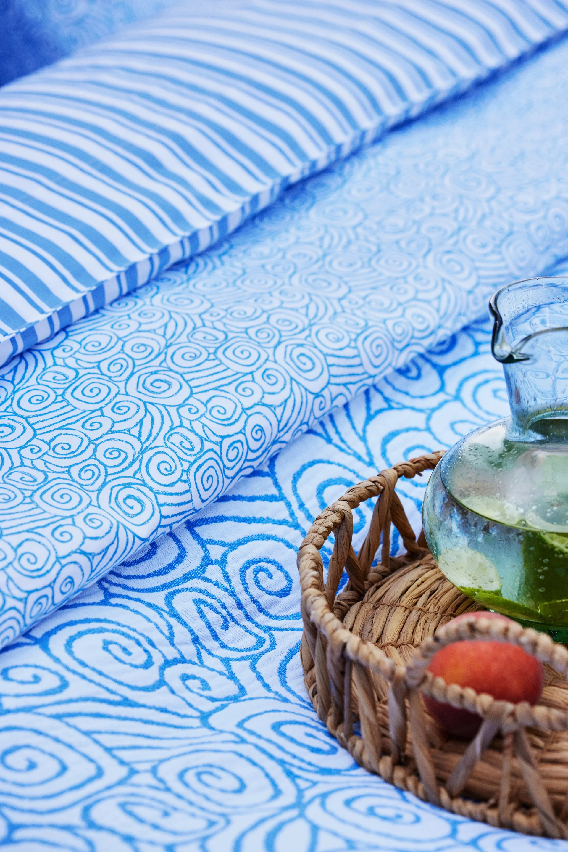 Ensemble de lit Wave Printed Cotton Sateen, White-Blue, 1 örngott Lexington