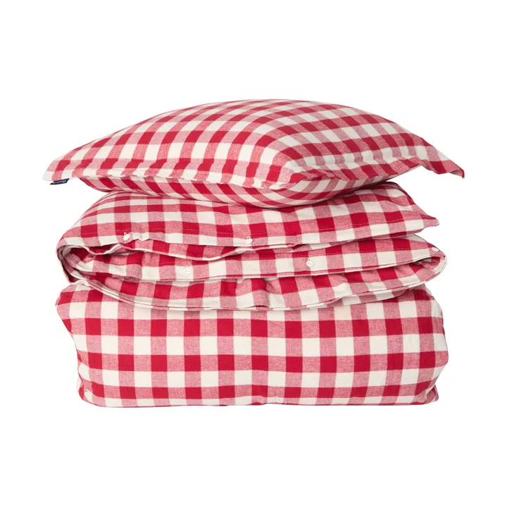 Ensemble de literie Checked cotton flannel - Red-light beige, 50x60 cm/150x210 cm - Lexington