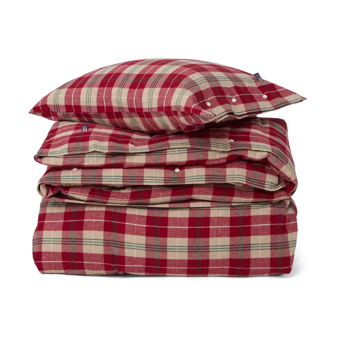 Ensemble de literie Checked cotton flannel, Rouge-beige-vert-blanc Lexington