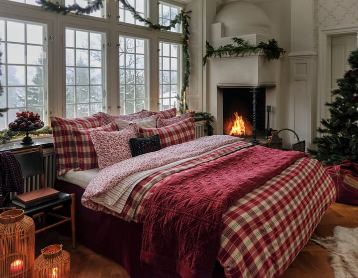 Ensemble de literie Checked cotton flannel, Rouge-beige-vert-blanc Lexington
