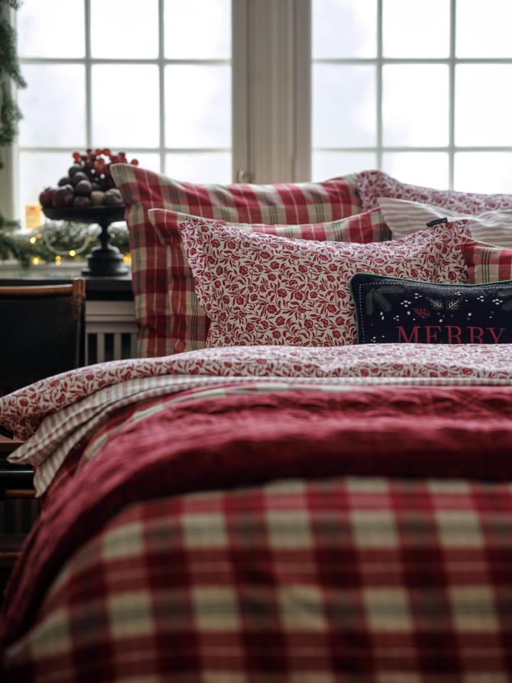 Ensemble de literie Checked cotton flannel, Rouge-beige-vert-blanc Lexington