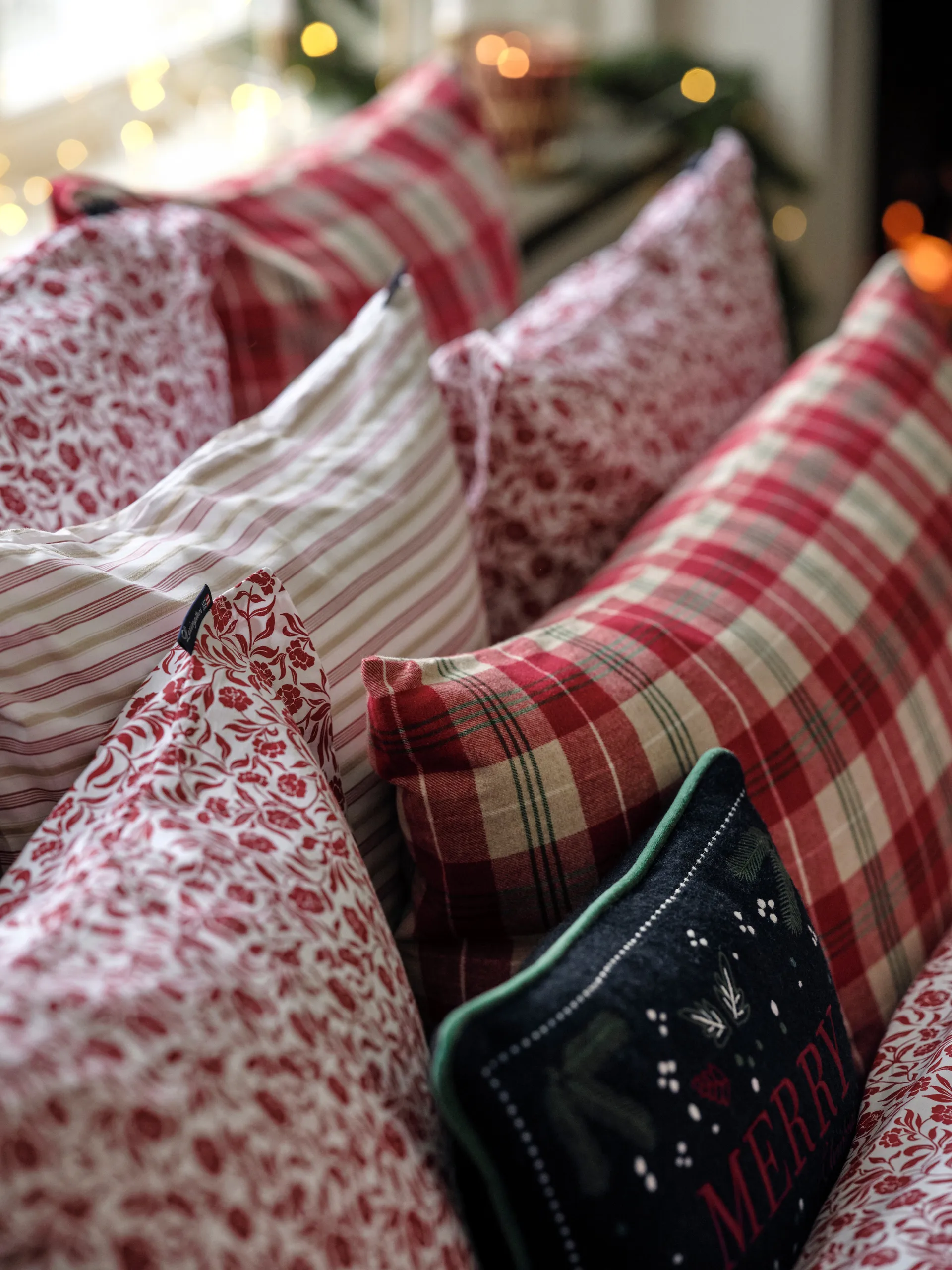 Ensemble de literie Dobby striped cotton poplin, Rouge-beige-blanc Lexington