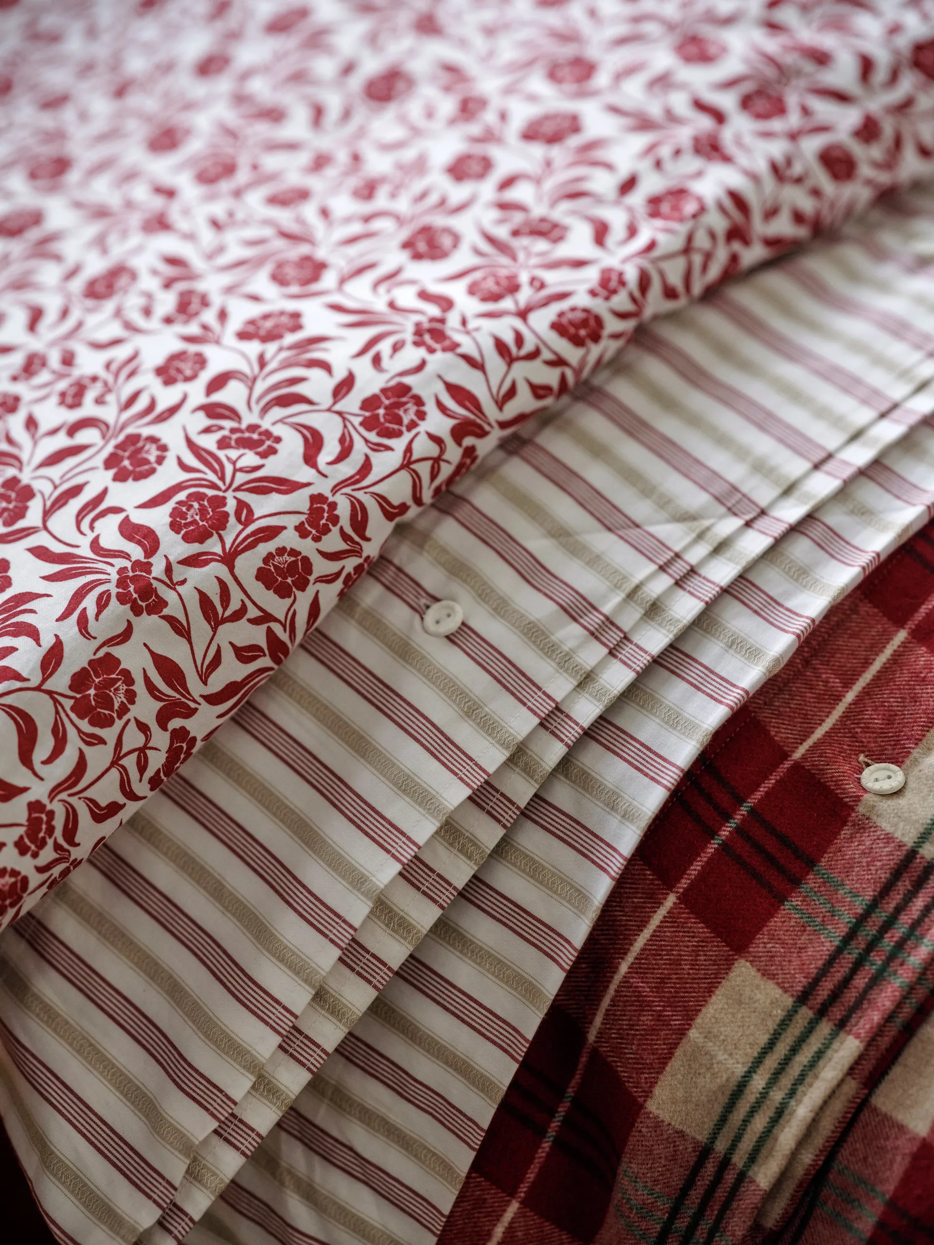 Ensemble de literie Flower printed cotton sateen, Blanc-rouge Lexington