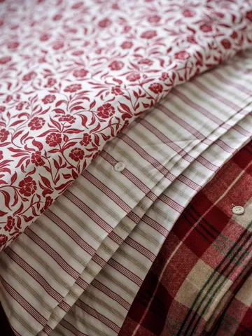 Ensemble de literie Flower printed cotton sateen - Blanc-rouge - Lexington