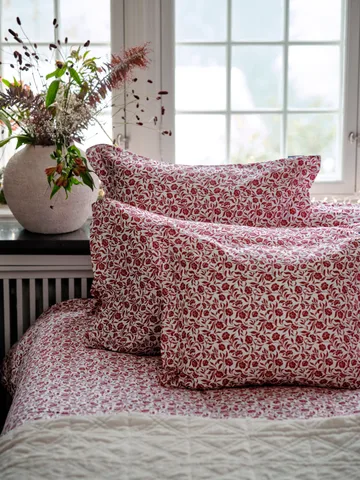 Ensemble de literie Flower printed cotton sateen - Blanc-rouge - Lexington