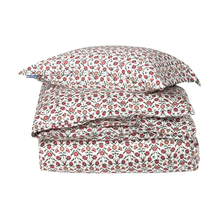 Ensemble de literie Flower printed cotton sateen - White-red-green-beige, 2 st 50x60 cm/1 st 220x220 cm - Lexington