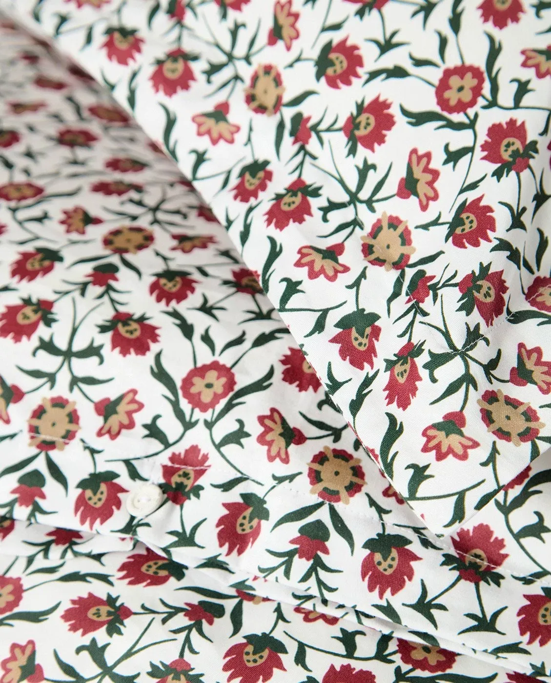 Ensemble de literie Flower printed cotton sateen, White-red-green-beige, 50x60 cm/150x210 cm Lexington