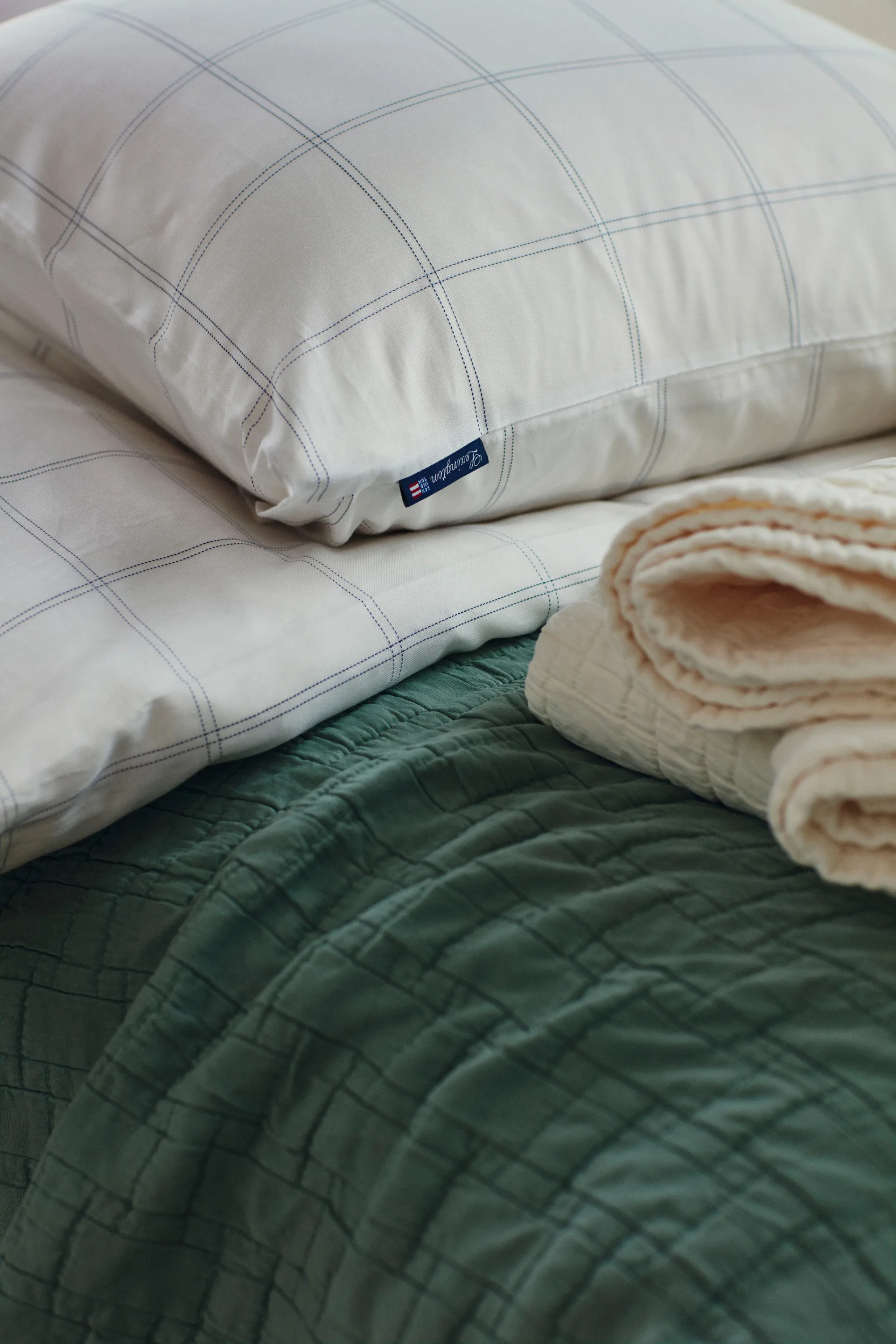 Housse de couette Checked coton-lyocell 150x210 cm, Off white-dark blue Lexington