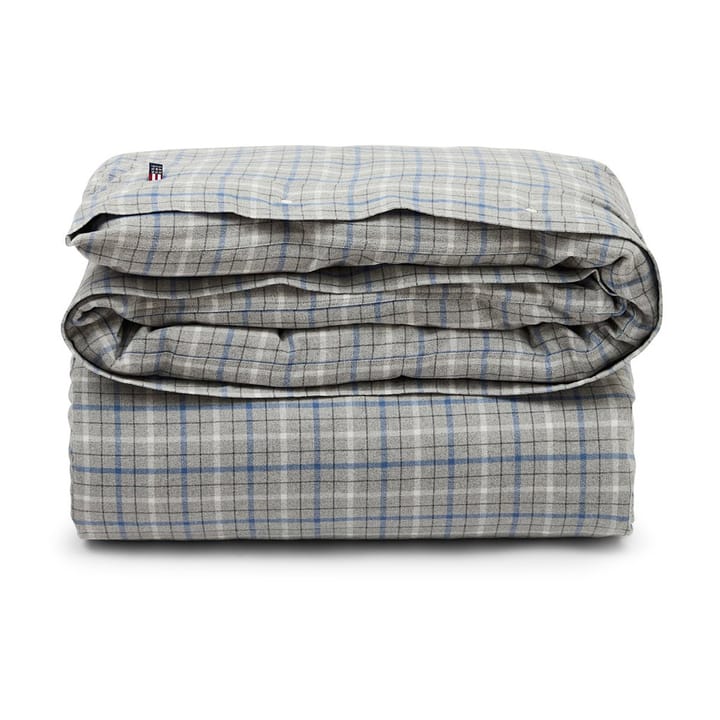Housse de couette en coton et flanelle à carreaux 220x220 cm - Gris mélangé/bleu/blanc - Lexington
