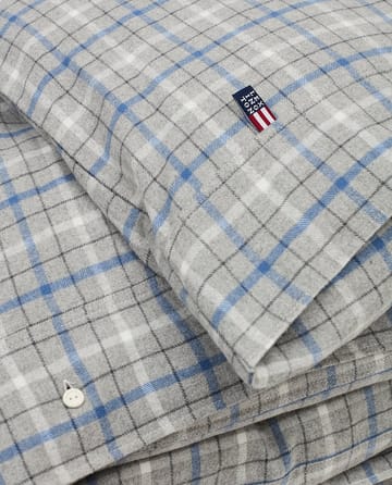 Housse de couette en coton et flanelle à carreaux 220x220 cm - Gris mélangé/bleu/blanc - Lexington