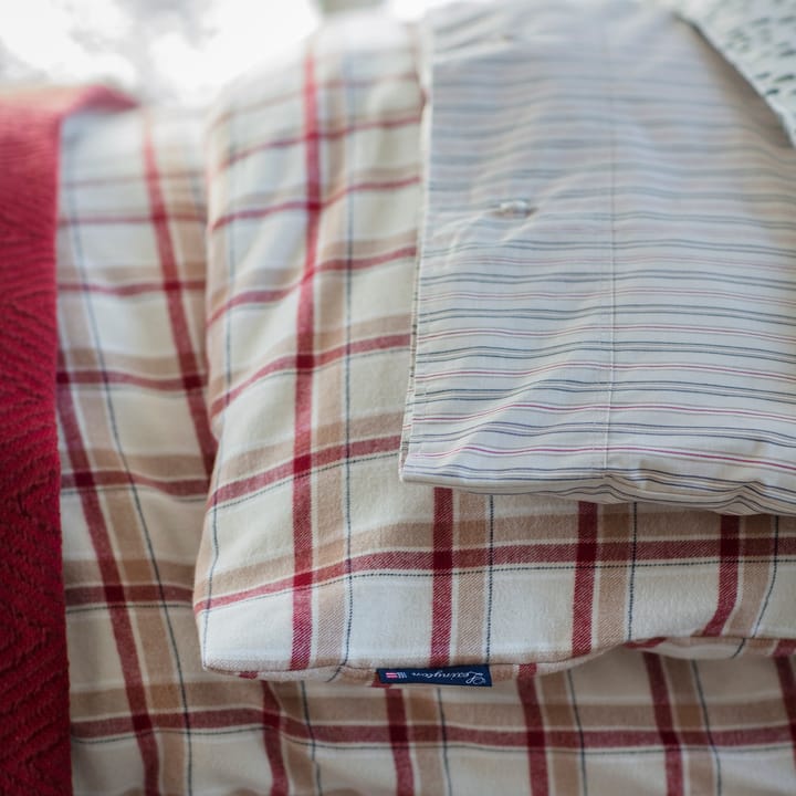 Housse de couette et taie d'oreiller Striped Cotton Flannel - Beige-rouge - Lexington