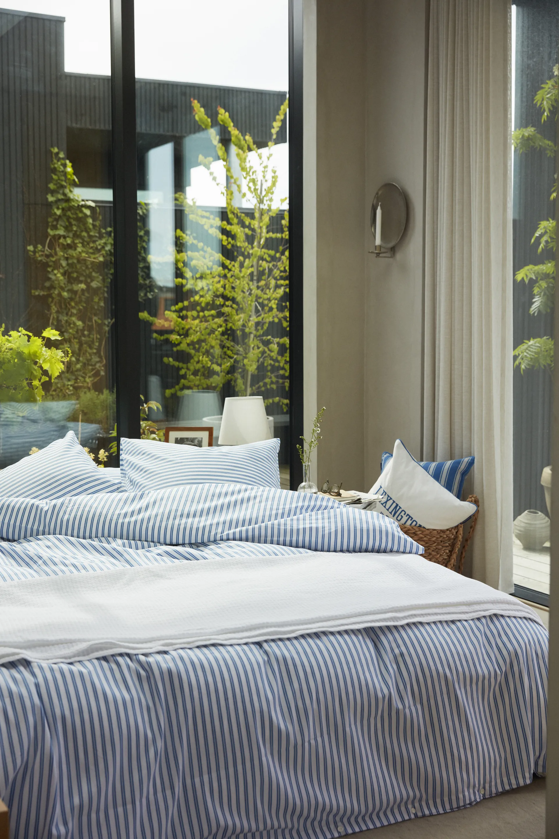 Housse de couette Striped Cotton Poplin 150x210 cm, Bleu Lexington