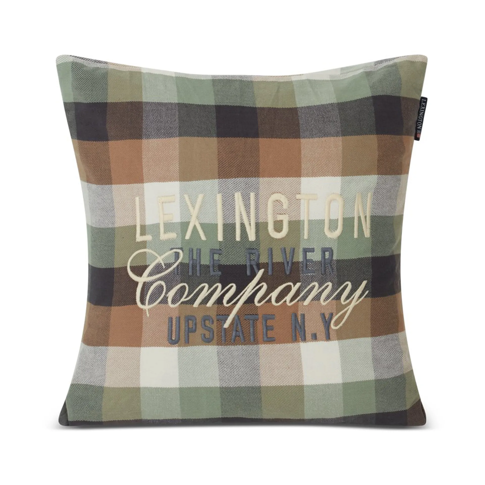 Housse de coussin Checked Cotton Flannel Logo 50x50 cm, Beige Lexington