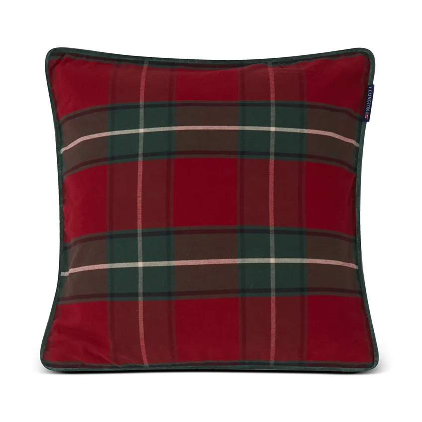 Housse de coussin Checked Organic Cotton Canvas 50x50 cm, Rouge-vert Lexington