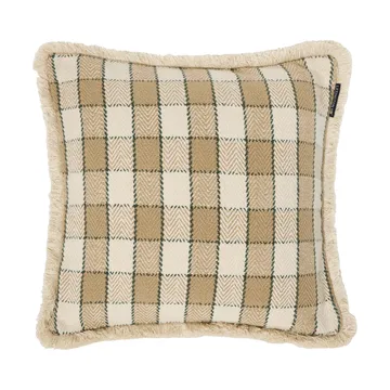 Housse de coussin Checked organic cotton fringe - Beige-light beige-green - Lexington