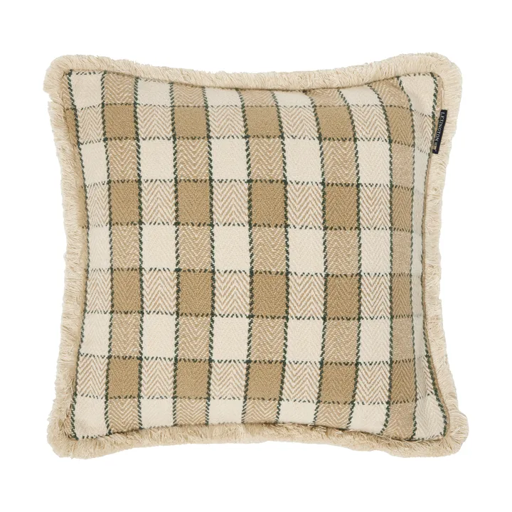 Housse de coussin Checked organic cotton fringe - Beige-light beige-green - Lexington