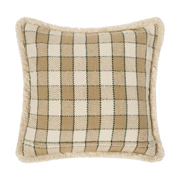 Housse de coussin Checked organic cotton fringe - Beige-light beige-green - Lexington