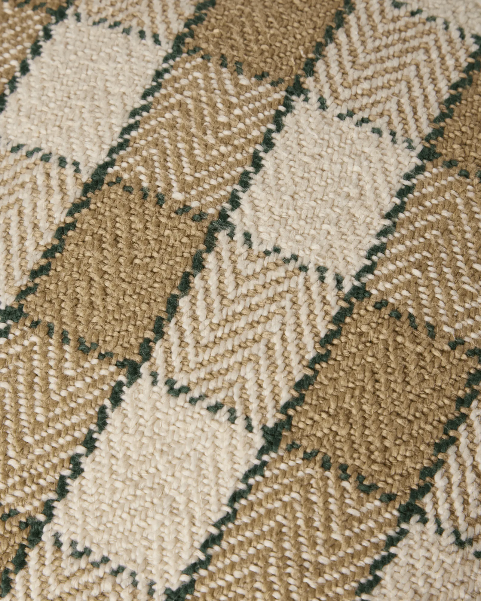 Housse de coussin Checked organic cotton fringe, Beige-light beige-green Lexington