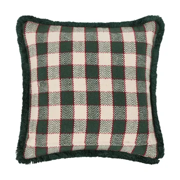 Housse de coussin Checked organic cotton fringe - Green-light beige-red - Lexington