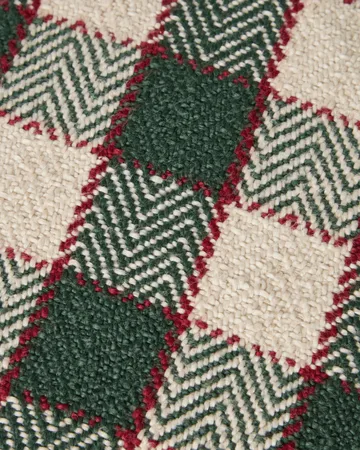 Housse de coussin Checked organic cotton fringe - Green-light beige-red - Lexington