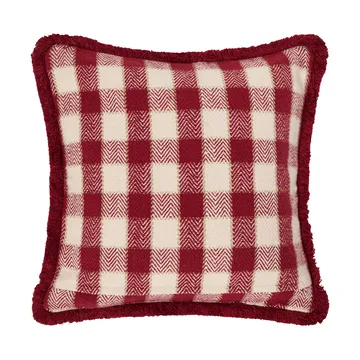 Housse de coussin Checked organic cotton fringe - Red-light beige-beige - Lexington