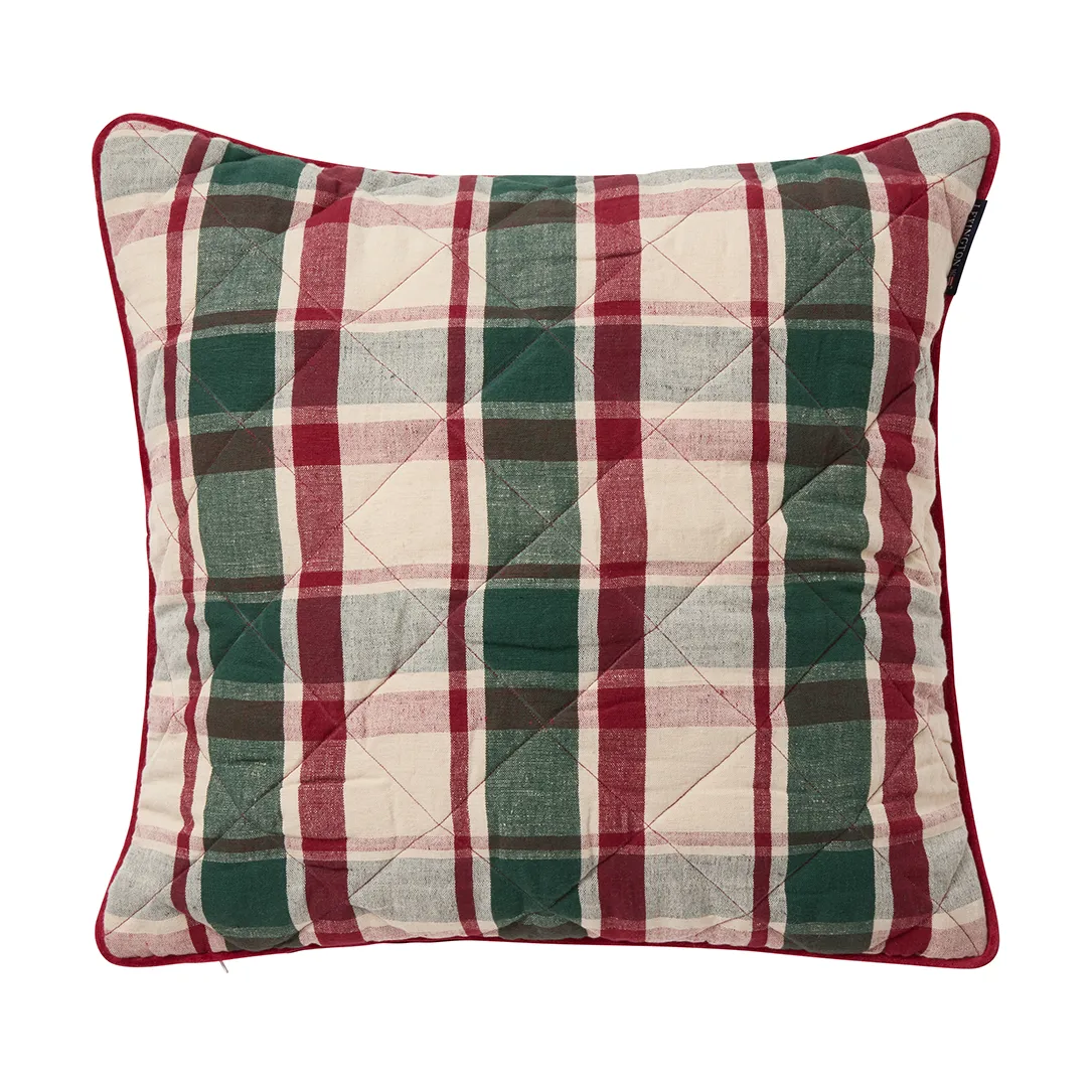 Housse de coussin Checked quiltée lin/coton 50x50 cm, Green-red-beige Lexington
