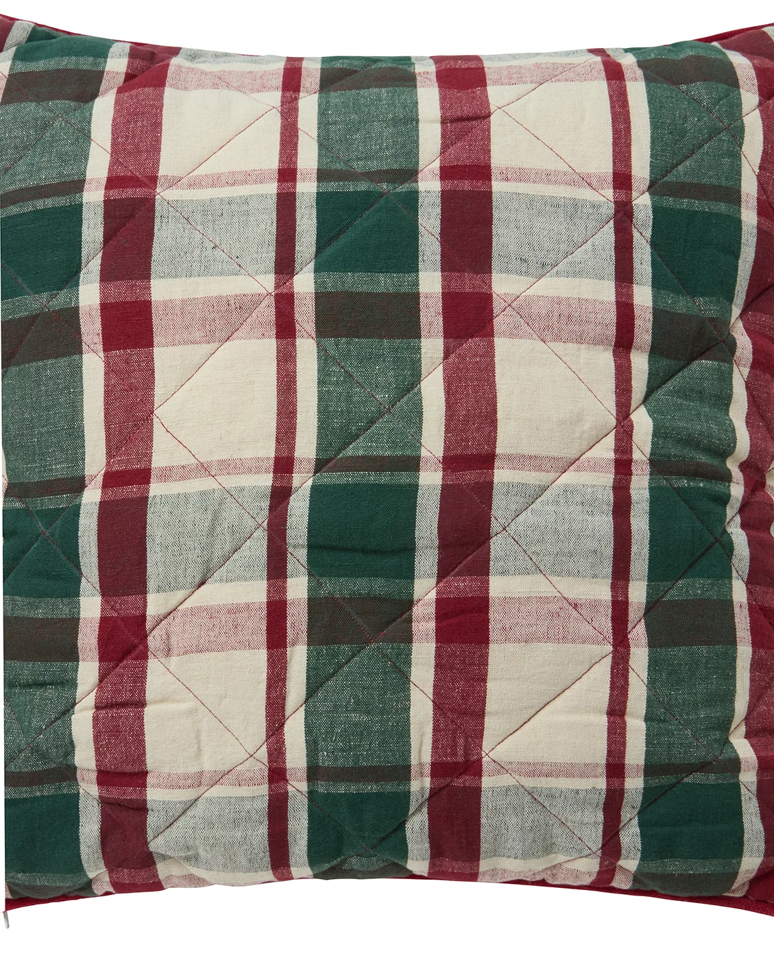Housse de coussin Checked quiltée lin/coton 50x50 cm, Green-red-beige Lexington