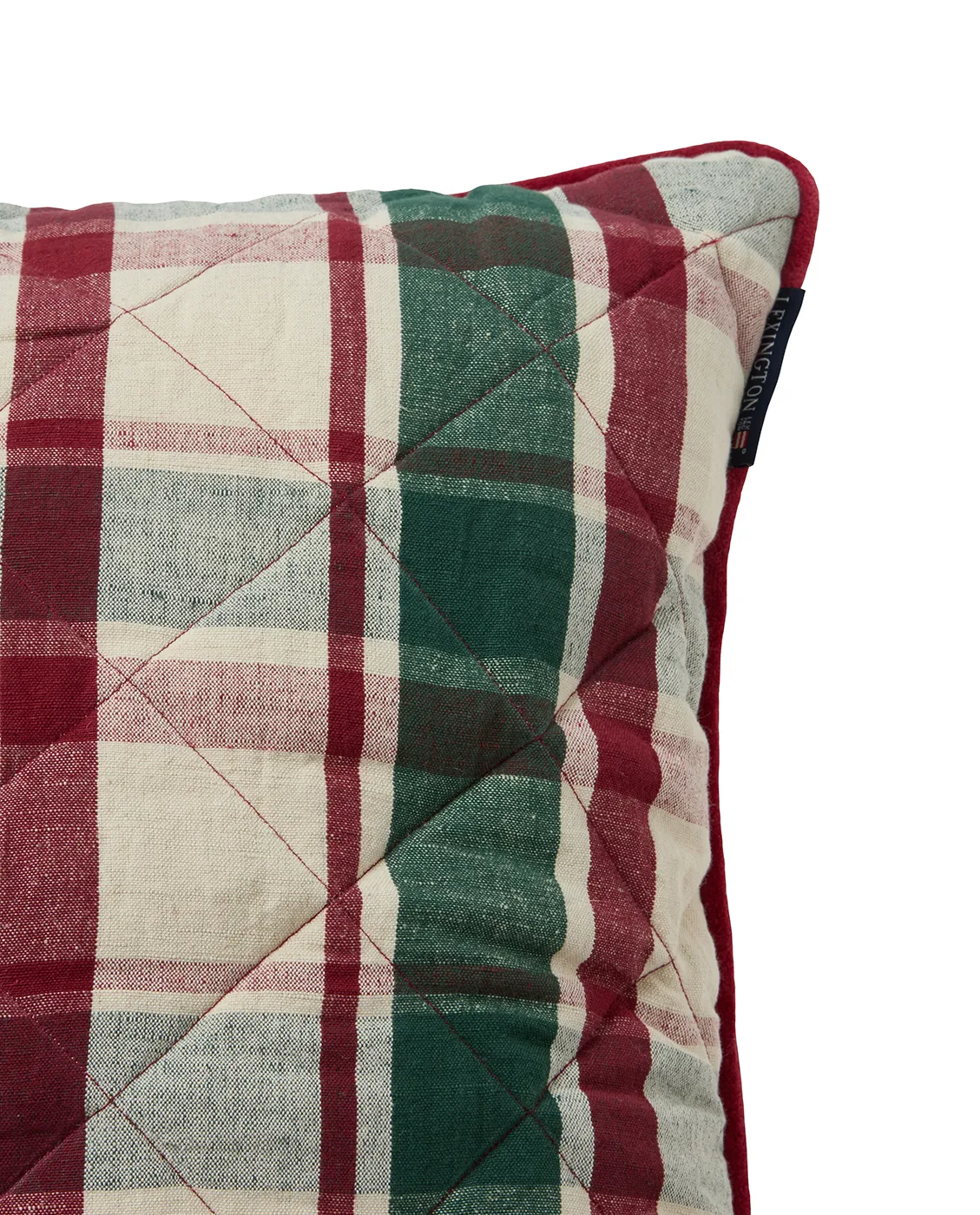 Housse de coussin Checked quiltée lin/coton 50x50 cm, Green-red-beige Lexington