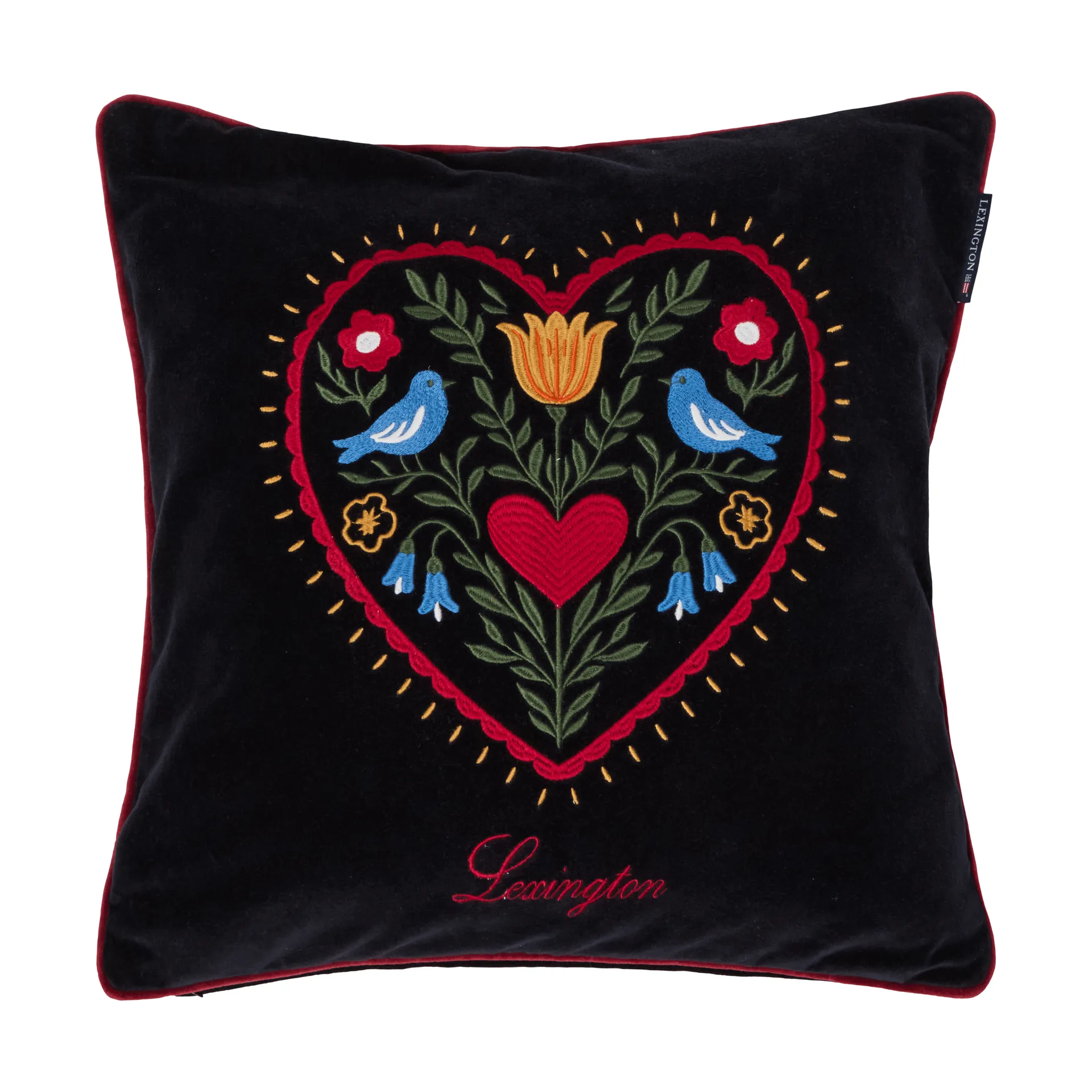 Housse de coussin Heart en velours de coton biologique, Black-multi, 50x50 cm Lexington