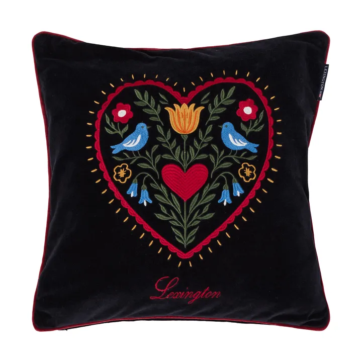 Housse de coussin Heart en velours de coton biologique - Black-multi, 50x50 cm - Lexington