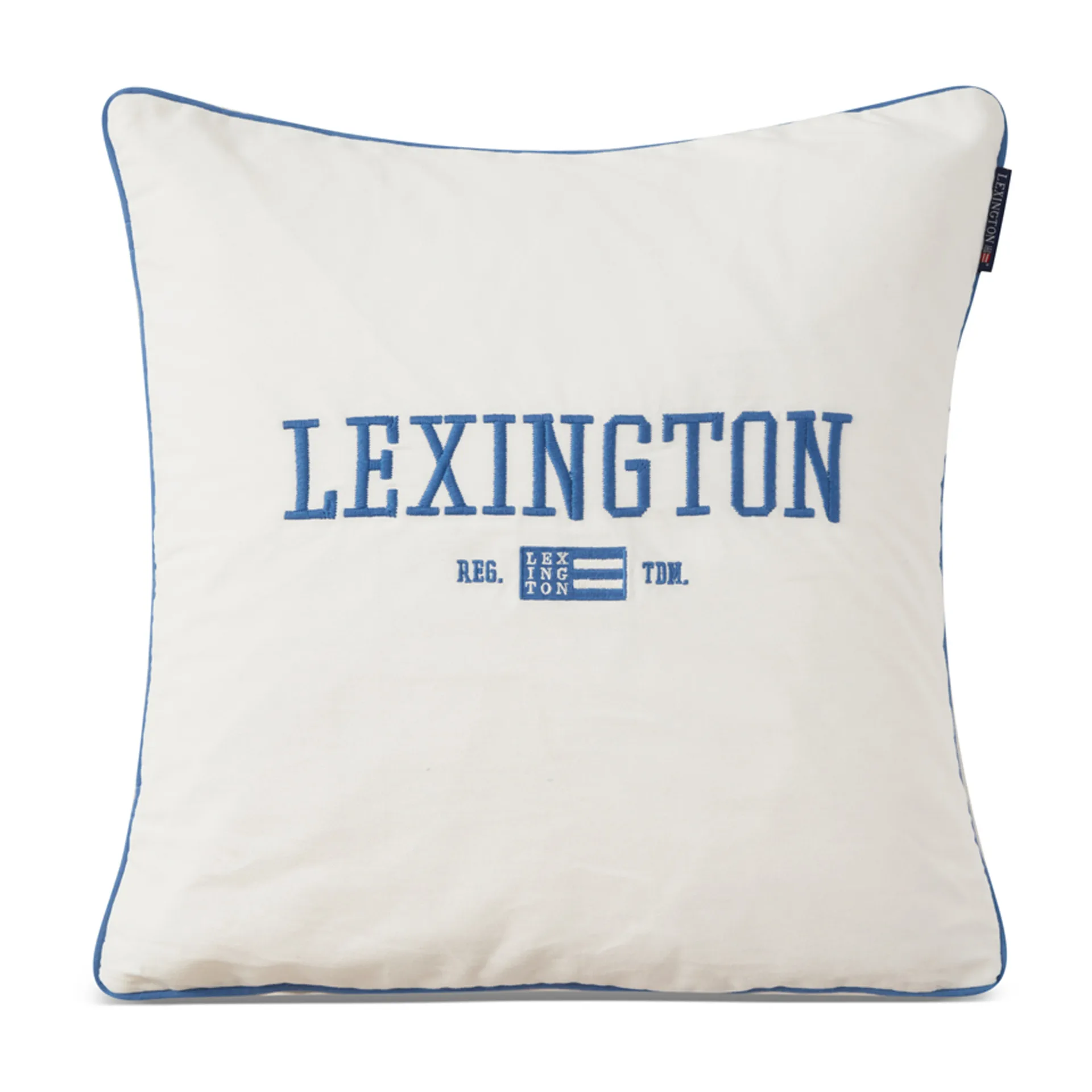 Housse de coussin Logo Organic Cotton Twill 50x50 cm, Blanc-bleu Lexington