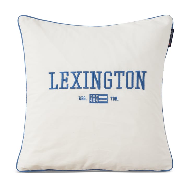 Housse de coussin Logo Organic Cotton Twill 50x50 cm, Blanc-bleu Lexington