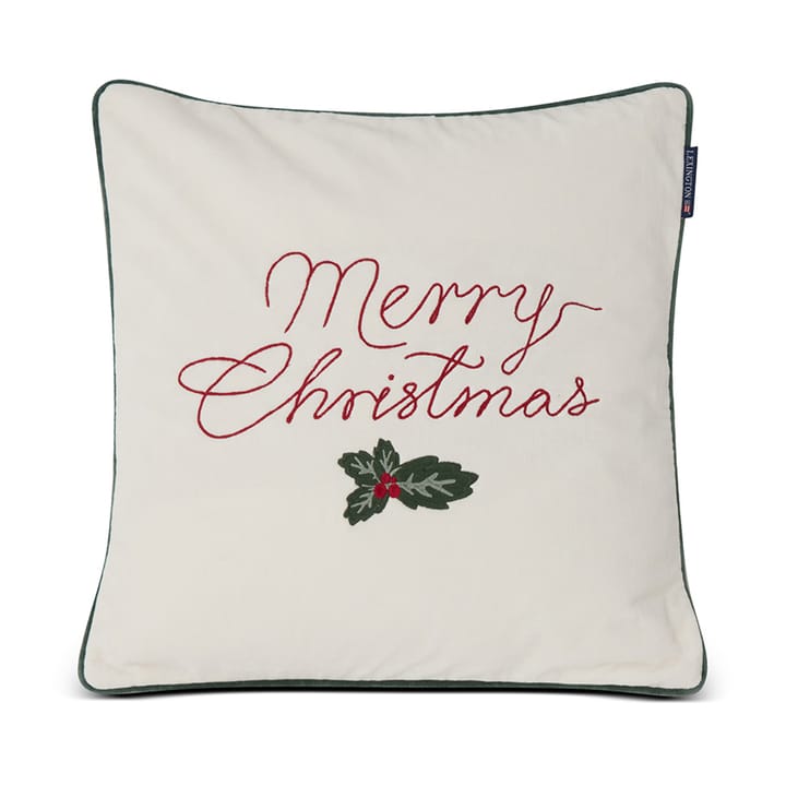 Housse de coussin Merry Christmas Cotton Velvet 50x50 cm - Blanc cassé-rouge - Lexington