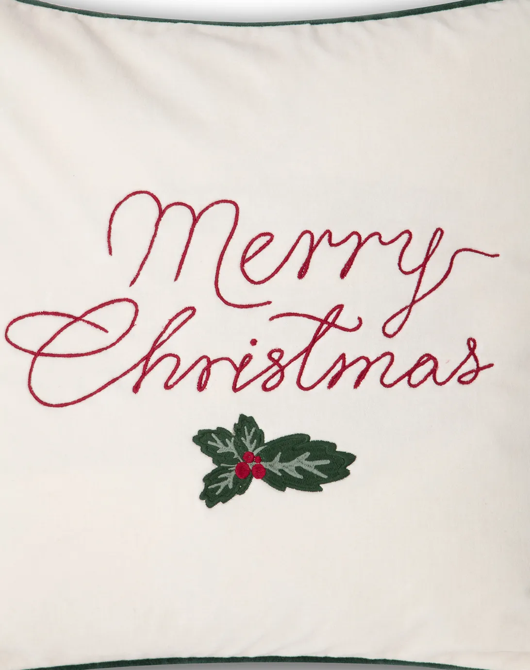 Housse de coussin Merry Christmas Cotton Velvet 50x50 cm, Blanc cassé-rouge Lexington