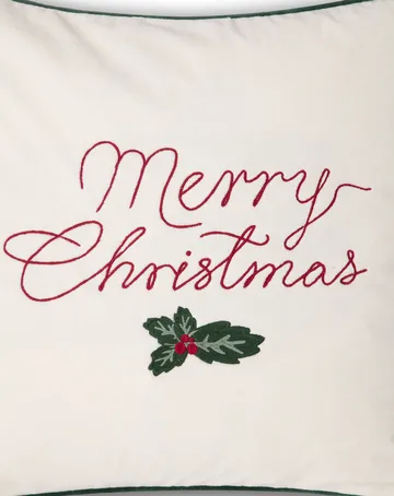 Housse de coussin Merry Christmas Cotton Velvet 50x50 cm - Blanc cassé-rouge - Lexington
