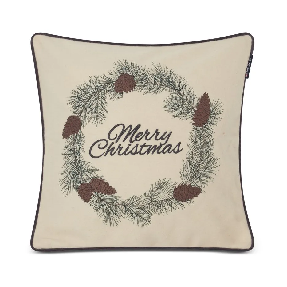 Housse de coussin Merry Christmas Wool Mix 50x50 cm, White-green-beige Lexington