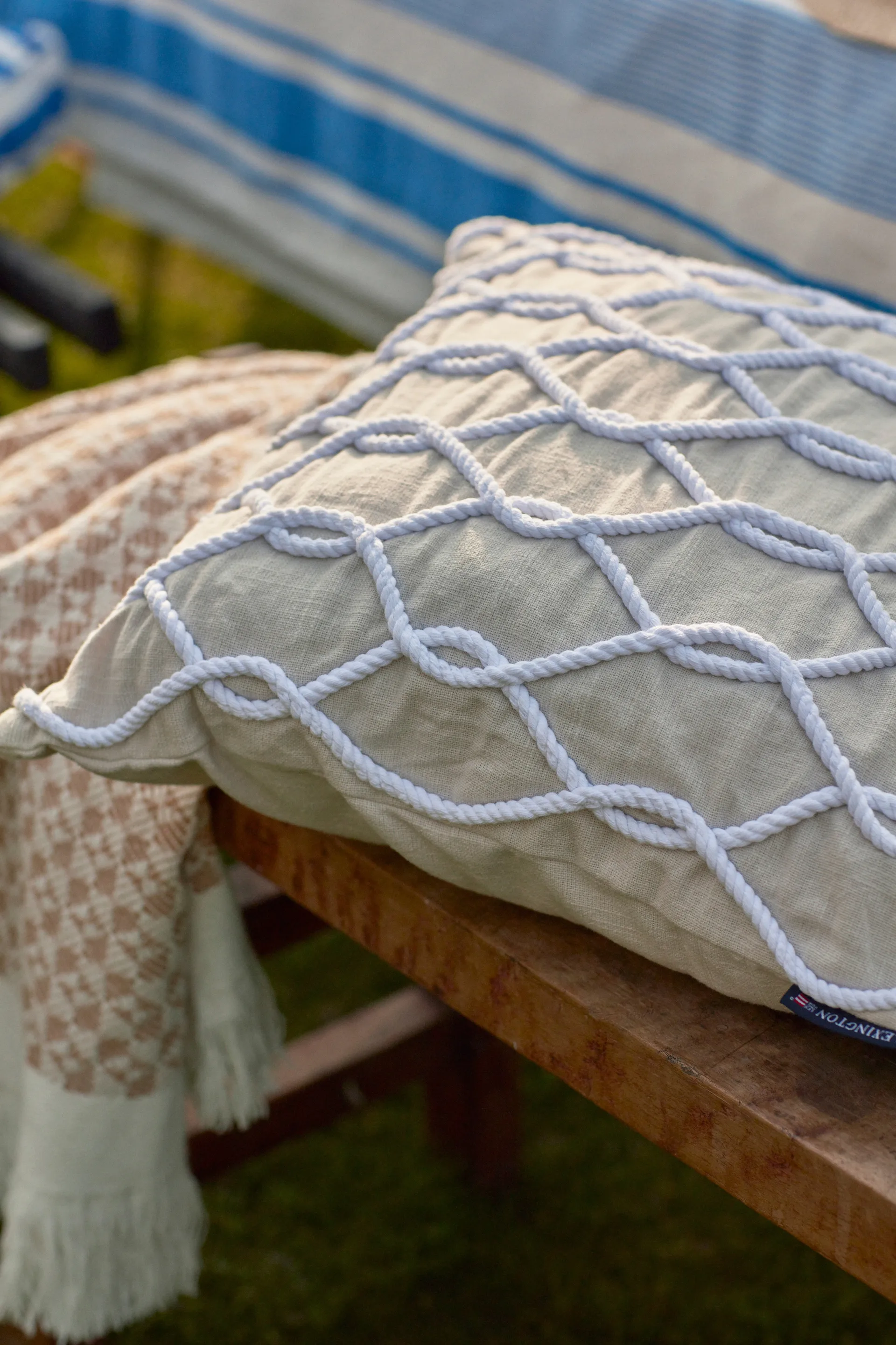 Housse de coussin Rope Deco Canvas 50x50 cm, Beige clair-blanc Lexington