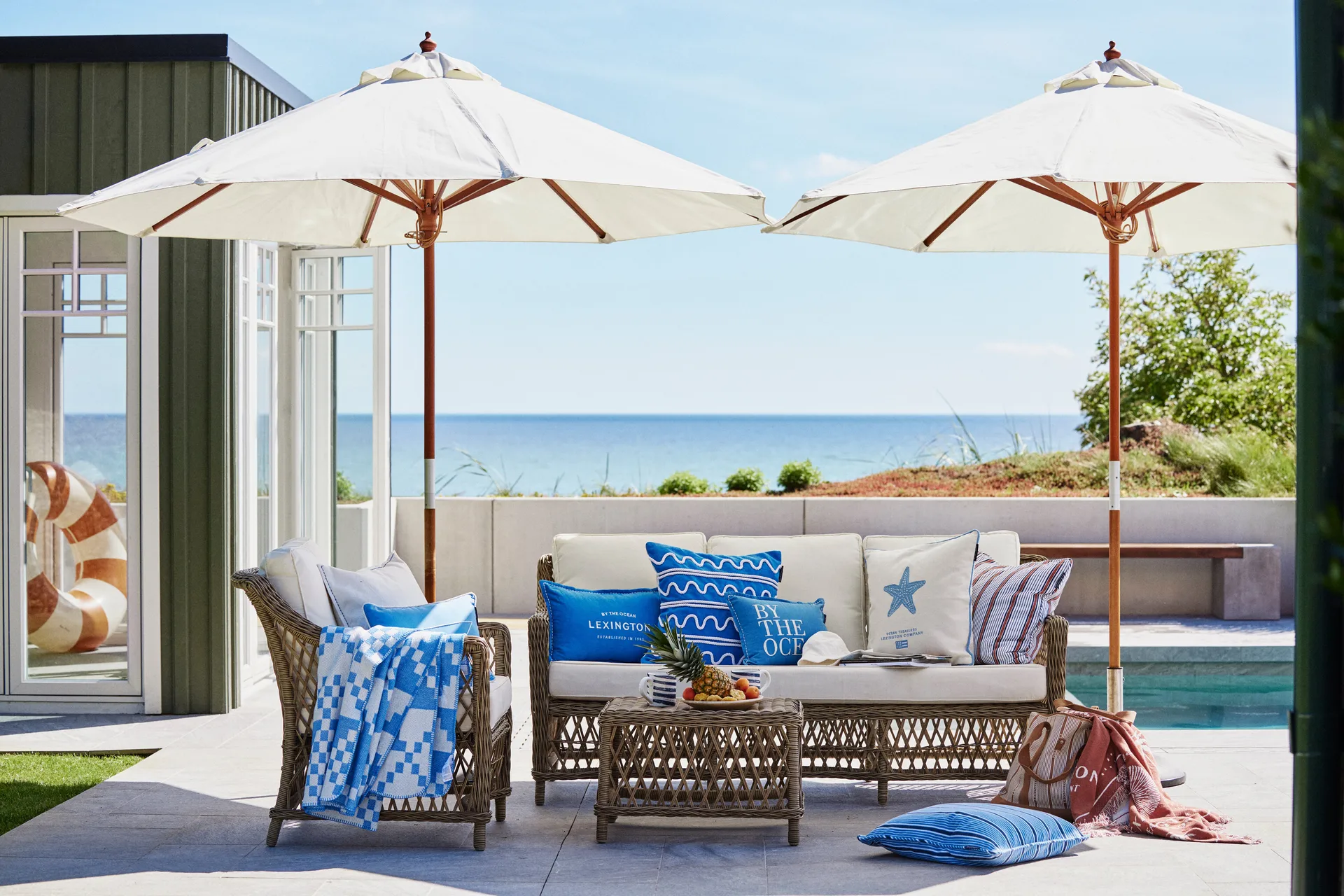 Housse de coussin Rope Wave Cotton Canvas 50x50 cm, Blue Lexington